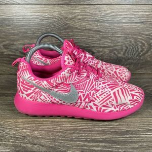 Nike Roshe Run Print 'White Silver Pink' Running Shoes (677784-100) Women's 7.5